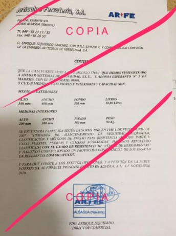 Vendo Armero Homologado Grado III ARFE, serie 7701,con los documentos necesarios para presentar en intervención 10