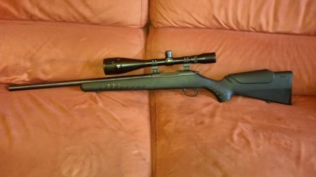 Con disparador a pelo.
Visor BSA Contender 36x50. Usado
Anillas Sport Macht.
El rifle tiene 2 meses y 01