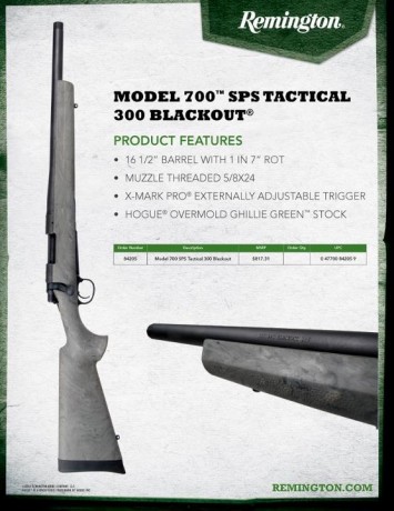 Hola. Estoy buscando un rifle Remington 700 sps tactical en calibre .300 Blackout usado, pues se vendió 82