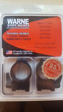Vendo Anillas WARNE 30mm desmontables para rifles BRNO con carril de 16mm - Medias
Valen perfectamente 00