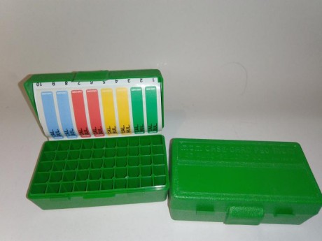 Caja MTM serie P50 de material plástico, capacidad de 50 cartuchos, se entrega vacia sin munición.
Para 01