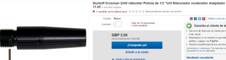 Moderador LOBO con rosca de 1/2 UNF hembra y 110 gramos de peso
Los de rosca hembra 50 euros más portes
También 60