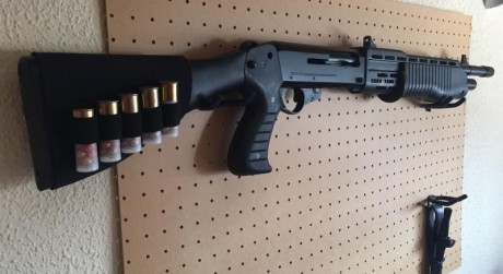 Franchi SPAS 12. Escopeta con dos modos: Semiautomática ó Pump Action. 
Muy robusta. Capacidad de 6 + 01