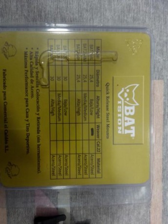 Buenas noches,

 VENDIDAS !!!!

Se venden anillas desmontables de acero BAT VISION para visores con tubo 00