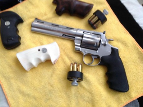 Hola a todos.
Vendo revólver Colt Anconda en buen estado.
Con el arma se entregan 3 juegos de cachas y 22