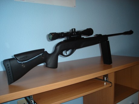 Bien,es calibre 4,5,el visor es un 3-9x40,y la bocacha se la he modificado,le he montado la de una Gamo 00