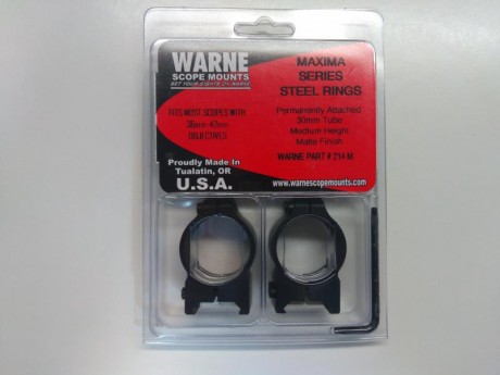 Hola a todos,

vendo juego de anillas WARNE MÁXIMA para tubo de 30mm, altura media.

Precio con envío 01