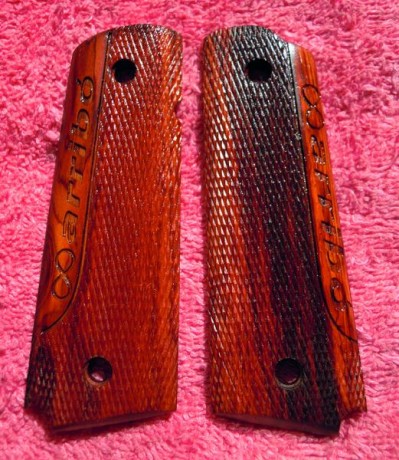 Vendo cachas para pistolas Colt 1911, y todos sus clones, en madera exótica de cocobolo.
-Picadas a 18 10