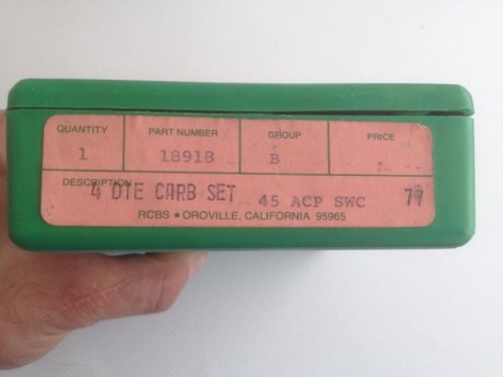 VENDIDO set de 4 DIES RCBS CARBIDE para calibre 45 ACP, TAPER CRIMP + Shell Holder RCBS #3 11