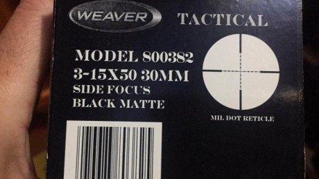 Trato por mensaje privado. Gracias. Pego traducción co características. 
https://es.lejarazusport.com/visor-weaver-tactical-3-15x50-sf-de-30mm-con-reticula-mil-dot-con-ajuste-en-mills.html
Weaver 02