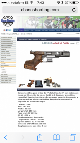 VENDO PISTOLA PARDINI SP RAPID FIRE de Septiembre del 2015 en perfecto estado. Con cacha NILL ( puesta 31