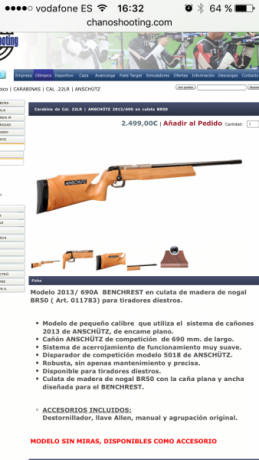 VENDO CARABINA ANSCHUTZ del 22 lr. Modelo 2013/690 de longitud de cañon con culata BR . EN PERFECTO ESTADO( 41