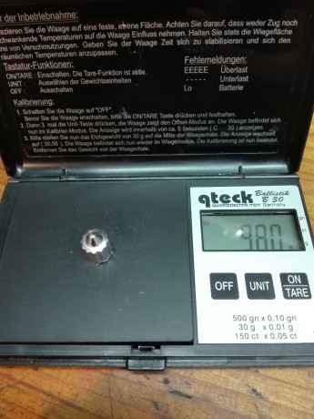 Tapon para la boca estriada de 12mm
LLenado de la boca.
Limado de la boca hasta que da el peso que quiero. 10