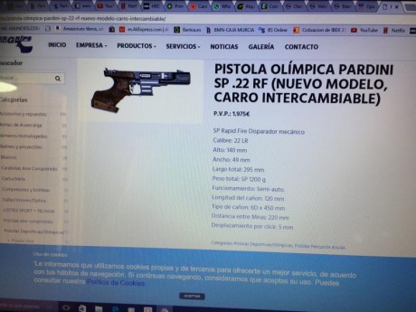 VENDO PISTOLA PARDINI SP RAPID FIRE de Septiembre del 2015 en perfecto estado. Con cacha NILL ( puesta 171