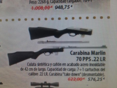 Vendo, por no usar carabina Marlin 70PPS del calibre 22 LR.
Semiautomatica, culata sintetica, cañon en 00