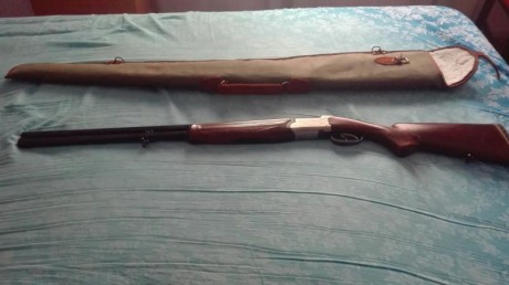 Se vende escopeta de caza superpuesta Azhur, no expulsora, calibre 12/70, doble gatillo, como nueva, regalo 02
