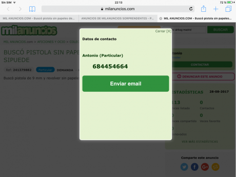 Uno pide por un Pietta niquelado con sus certificados, 2000 euros, jajaja.

Y el otro anuncio, no comete 120