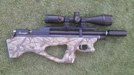 Vendo preciosa PCP Marauder .20 modificada con culata serigrafiada camuflaje y silenciador lobo. Recién 01