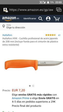 Hola compañeros,dando un garbeo por Amazon he visto un cuchillo hultafors por poco mas de 7€ puesto en 50