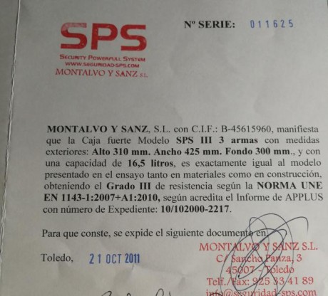 HOMOLOGADO EN GRADO III POR EL LABORATORIO APPLUS DE ACUERDO A LA NORMA UNE-EN-1143-1.
Cuerpo de chapa 01