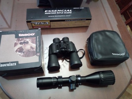 Vendo visor BSA 6x25x50 con anillas por 70E y prismaticos TASCO 7x50 por 50E.Porte a cargo comprador en 02
