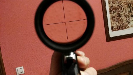En buen estado de conservación, sin golpes ni abolladuras ha estado puesto en una carabina del 22. Reticula 00