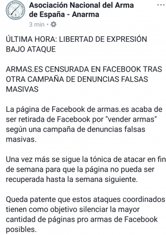 Si hace unos días Anarma fue censurada en Facebook ahora le ha tocado a la página de este nuestro foro 00