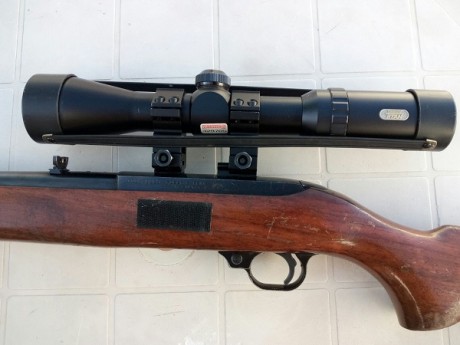 Rifle Ruger 44 Magnum, con monturas, anillas y visor Tasco Titan 1,5-6x42, funda y correa portafusil. 01