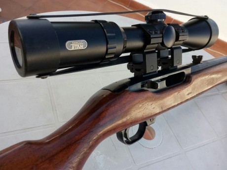 Rifle Ruger 44 Magnum, con monturas, anillas y visor Tasco Titan 1,5-6x42, funda y correa portafusil. 00