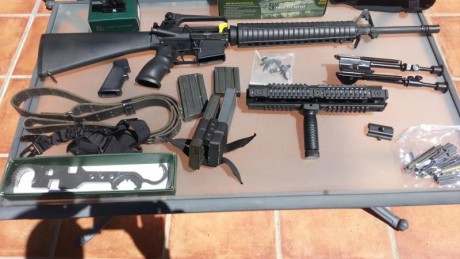 AR 15  OLympic Arms cal 222 Rem.  bull barrel  1”,  paso 9: 1 con  correa de transporte, pistolete anatómico, 01