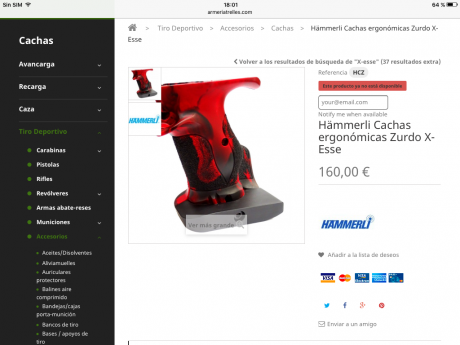 Por venta de mi pistola Hammerli X-esse Sport saco a la venta esta empuñadura anatómica para zurdo, son 02