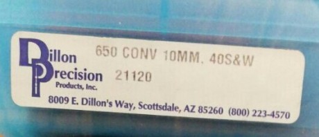 Se vende kit para Dillon 650 en calibre .40s&w mas los dies de la misma marca.

Su estado es sin uso.

Precio 01