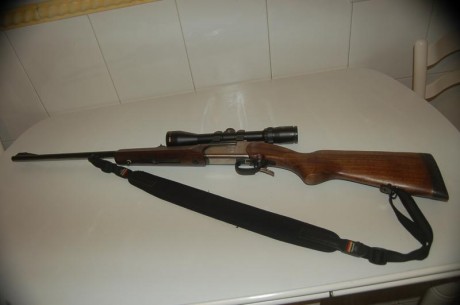 Con visor Bushnell ELITE 3200 3-9x40, carril y monturas Warne y correa Niggeloh. Importe 300.-€. Portes 02