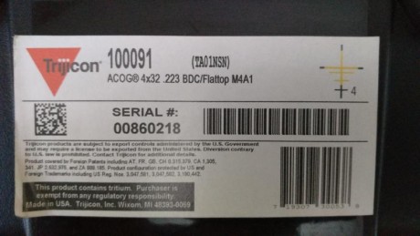 Pongo a la venta este visor ACOG 4x32, de la marca Trijicon. 
Vendido!!!
Gracias 10