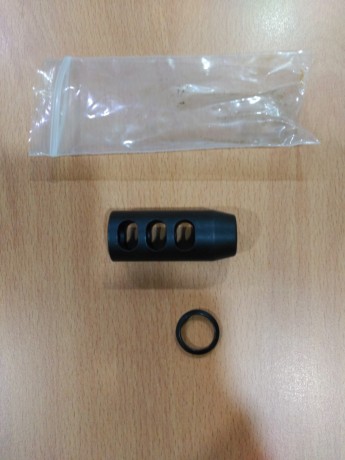 Freno de boca para rifle BERGARA  para calibres del 243 al 308. En acero pavonado en negro . Valederos 02