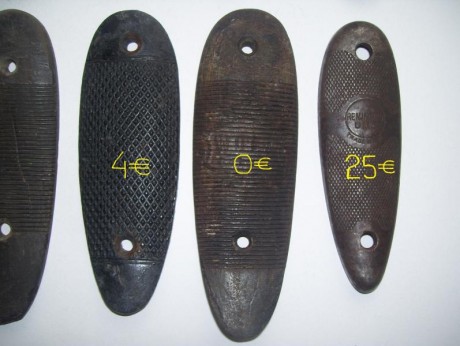 Hola
vendo varias cantoneras de plastico , en pasta y una metalica de Remington , para escopetas y rifles
los 11