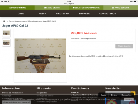 Ésta no quería venderla, pero hay que hacer caja.
Es una copia del AK-47 en 22lr, seguramente la copia 00