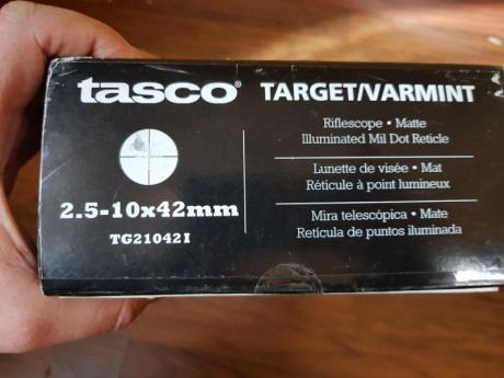 Vendo visor Tasco 2.5x10x42

Con retícula iluminada 
Es perfectisimo estado como nuevo ( usado en 5 ocasiones

Muy 02