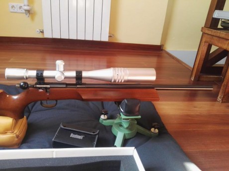 Carabina  Anschutz calibre 22 cañón pesado cargador 5 balas,visor Weaver Target 36x40 A/0 silver 1/8 MOA 01