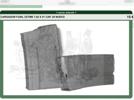 Vendo cargador original CETME para 7,62 SIN USO. 90