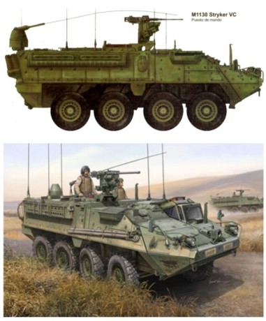 Buenas tardes carristas.
Solicito vuestra ayuda para identificar una versión del vehiculo 8x8 Stryker 121