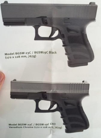 Lo he visto en una armería de Alemania, saldría después de dos meses. Hay dos modelos Glock 17 y 19/23, 00