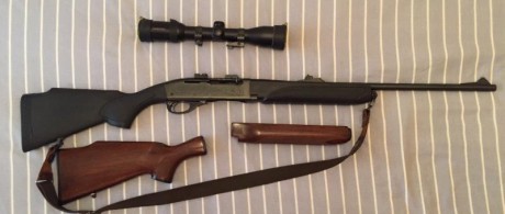 Vendo Remington 7400, del calibre 30-06 con guarda manos y culata de madera y sintéticos, anillas y monturas 01