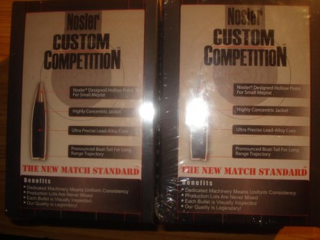 Hola,

Vendidas las quinientas (500) puntas Nosler Custom Competition del calibre .308 en 168 grains HPBT.

210 01