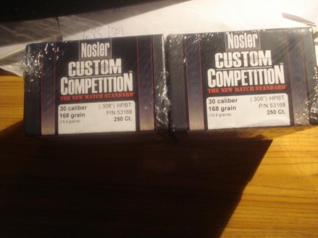 Hola,

Vendidas las quinientas (500) puntas Nosler Custom Competition del calibre .308 en 168 grains HPBT.

210 00
