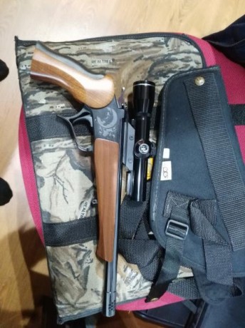 se vende pistola una thonson suucenter mono tiro con visor calibre 357 maximagnun y 357 mágnum y funda 12