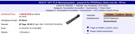 Magnifico kit completo y nuevo Peters Stahl calibre 45 ACP de 6" , corredera, alzas, guía corredera 30
