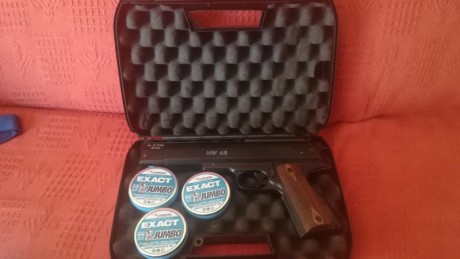 pistola HW45 en perfecto estado, calibre 5.5, se vende junto con un maletin acolchado y tres cajas de 01