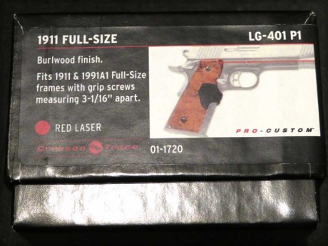 Vendido, nuevas a estrenar. Cachas para Colt M1911 y similares. Incluyen emisor láser integral de Crimson 02