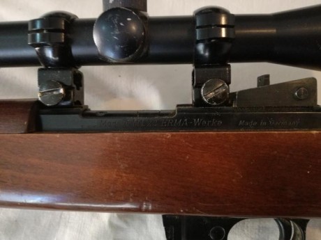 Se vende la carabina de las fotos.

Es una carabina del calibre 22Lr. La copia de la M1 americana.
El 22